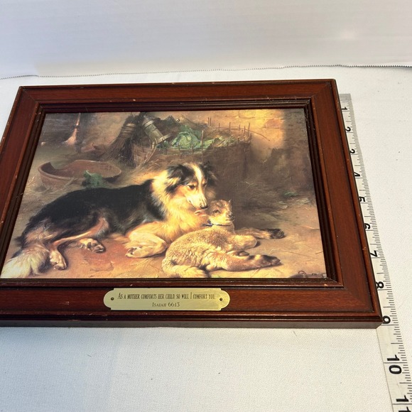 Dicksons Framed Art Print Motherless Beauty Comforting Dog Lamb Isaiah 6613 - Picture 8 of 8